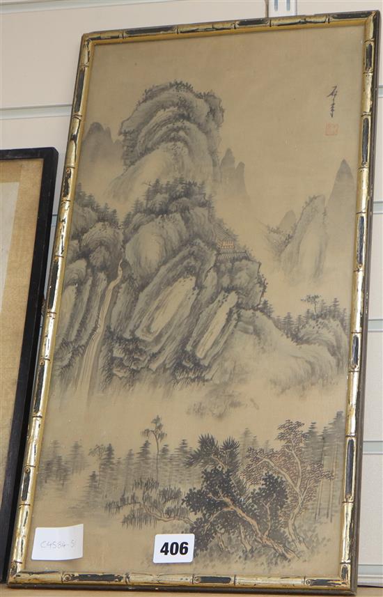 A 19th century Chinese landscape painting, 47 x 25cm
